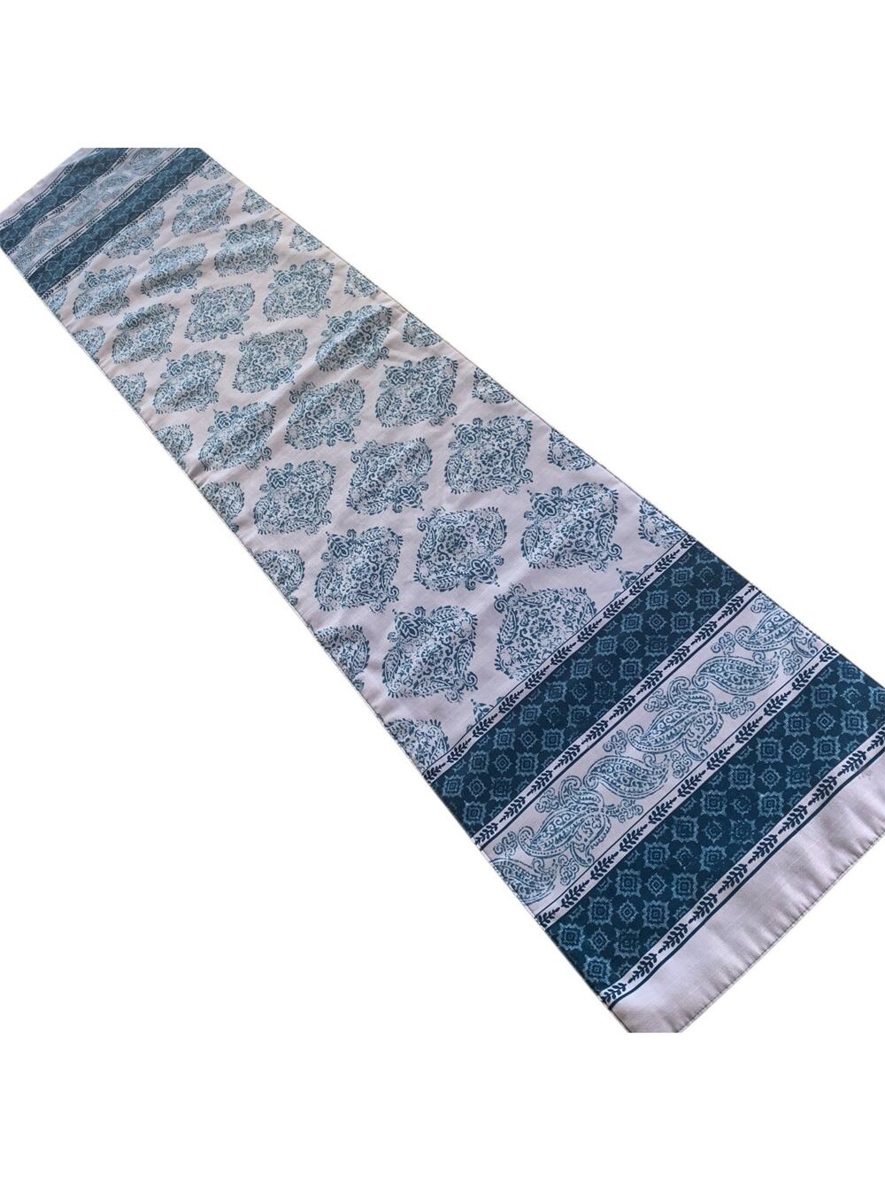JC Penney Home Blue White Paisley Coastal Boho Table Runner 14 x 70